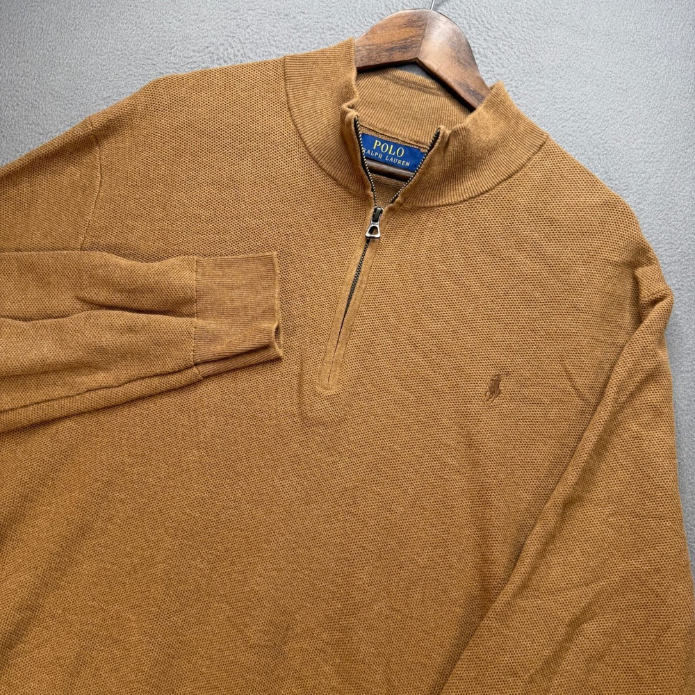 Polo Ralph Lauren Quarter Zip Pullover Mens 3XB Brown Cotton Pony Logo Preppy